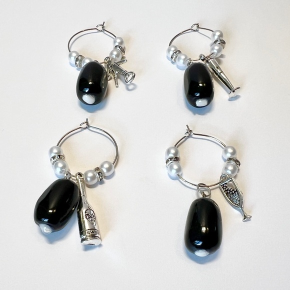 Black Olive Wine Glass Charms – Set of 4 | Martini Party Stemware Markers - Picture 6 of 13